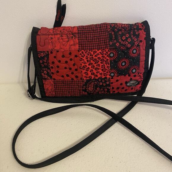 Donna Sharp Quilted Black Red Floral Crossbody Wallet Purse Cards Holder VTG - Picture 7 of 7